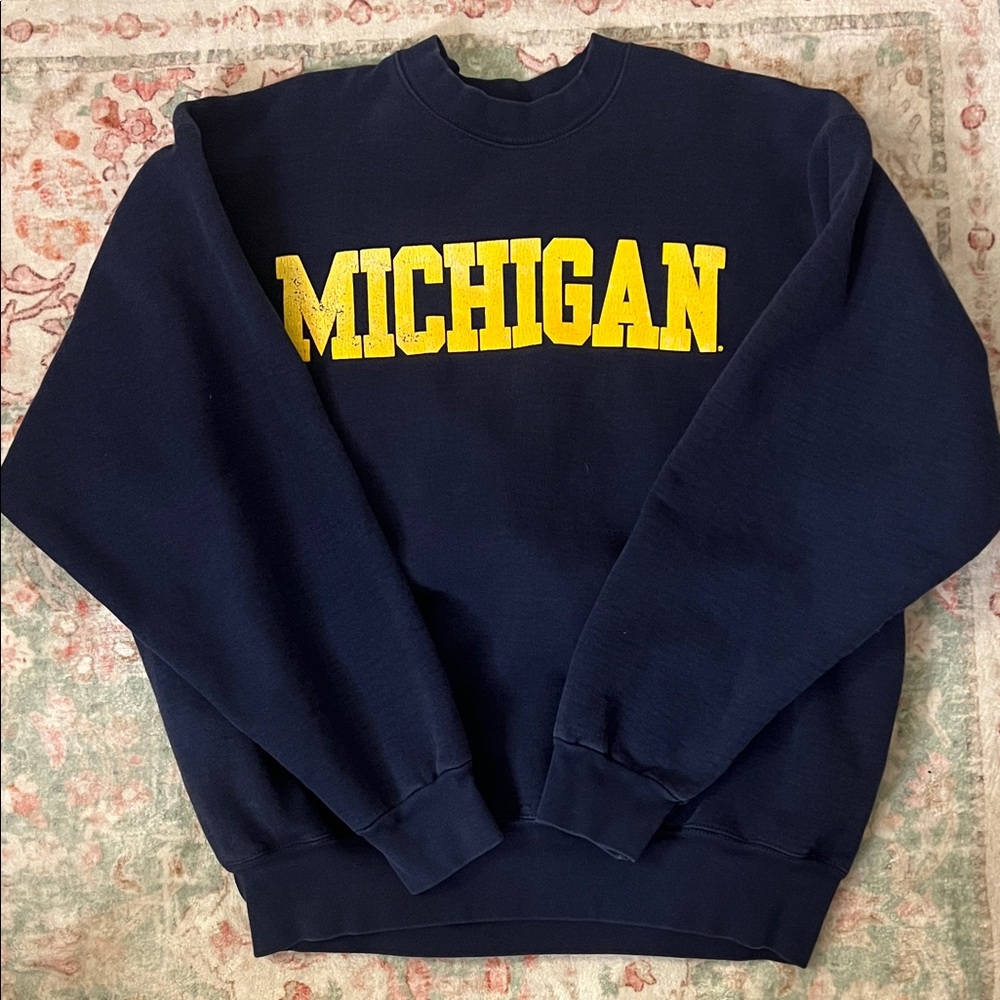 Fruit of the Loom Navy and Yellow Men's Crewneck Sweater